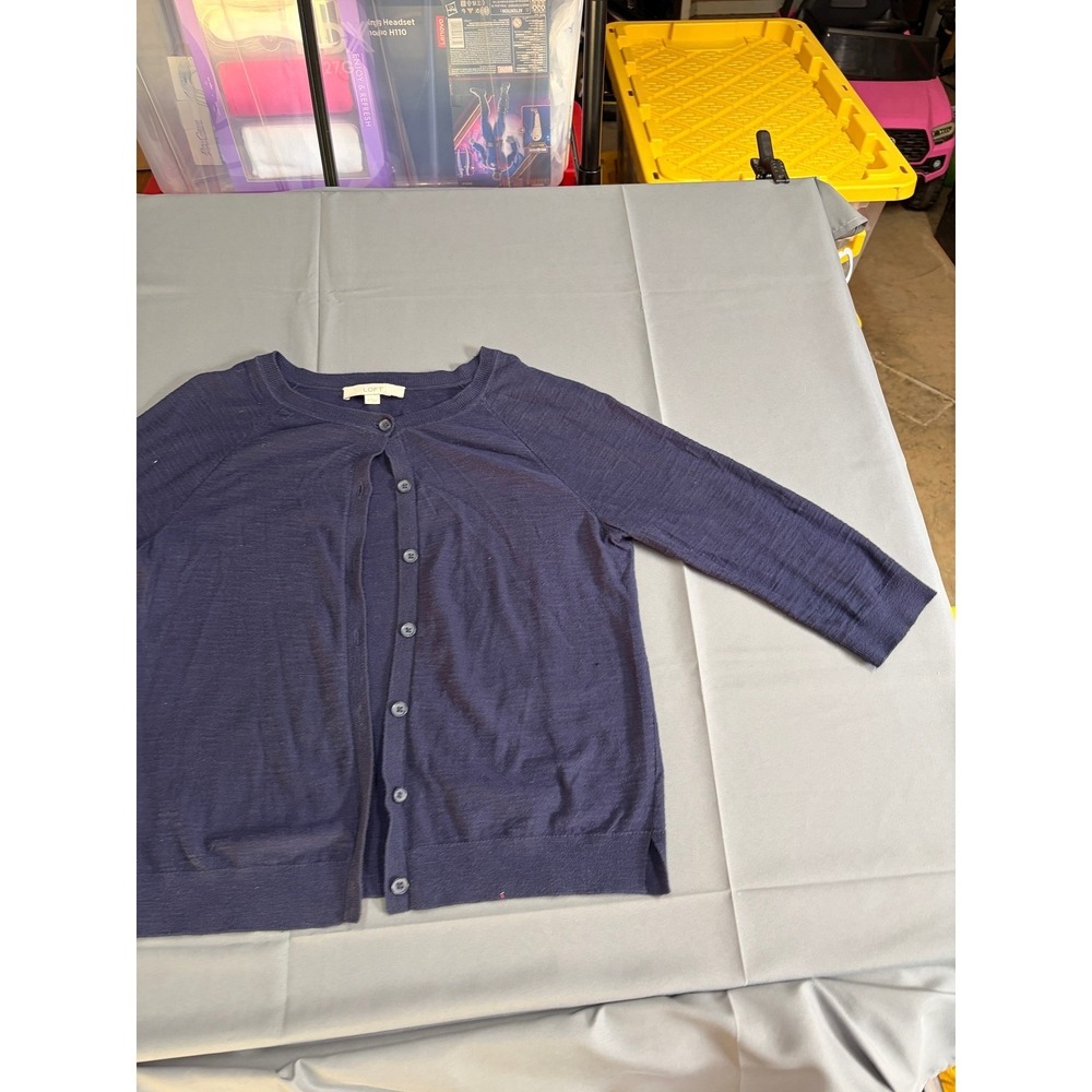 Loft Womens Navy Blue 100% Cotton Button Front Cardigan Sweater 3/4 Sleeve, M - Picture 3 of 14